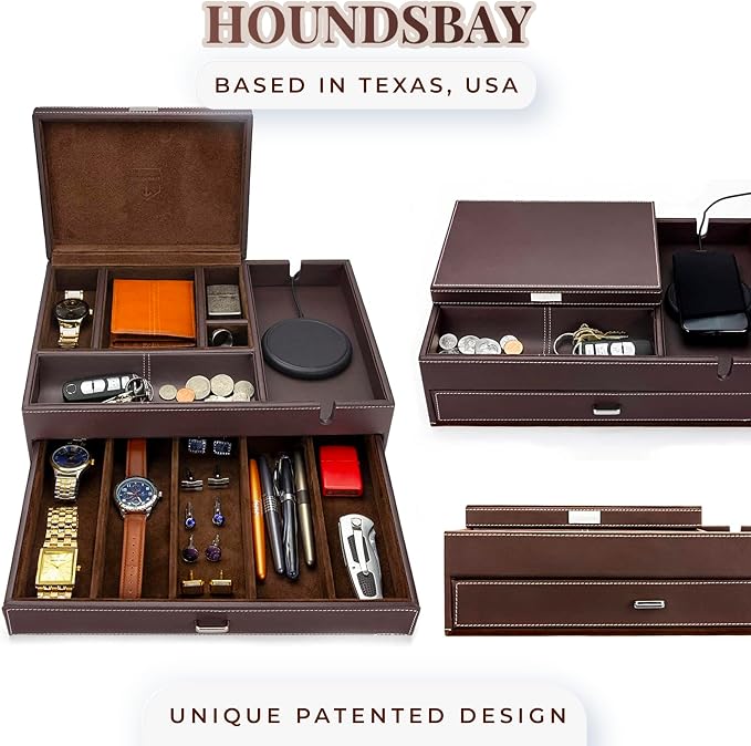 Mens Watch Box Leather Valet Tray - Image 6