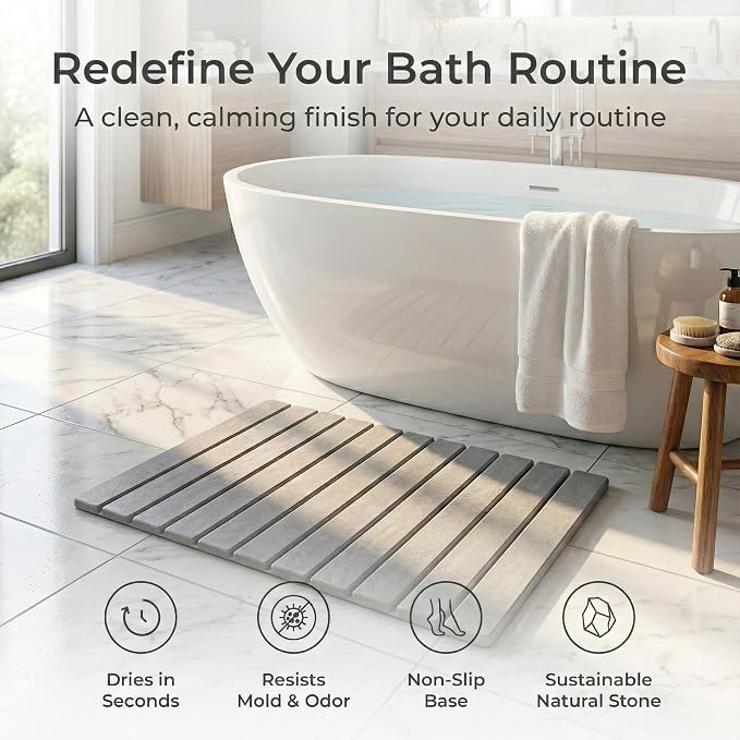 Stone Bath Mat | Extra Large 23.6 X 15.5 Foldable Diatomaceous Earth | Quick - Image 4