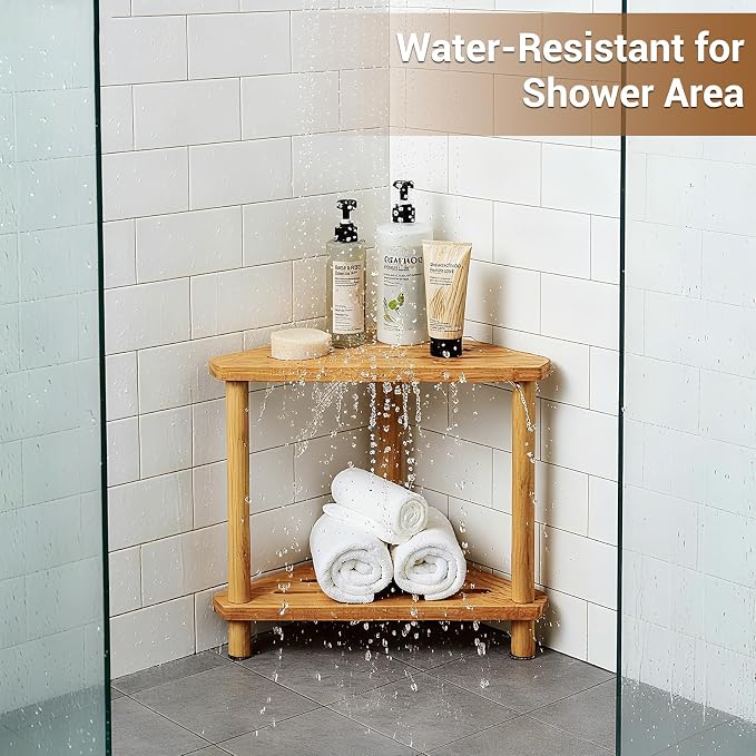 Bamboo Shower Foot Rest with Non-Slip Base, 2-Tier Height Shower Stool - Image 7