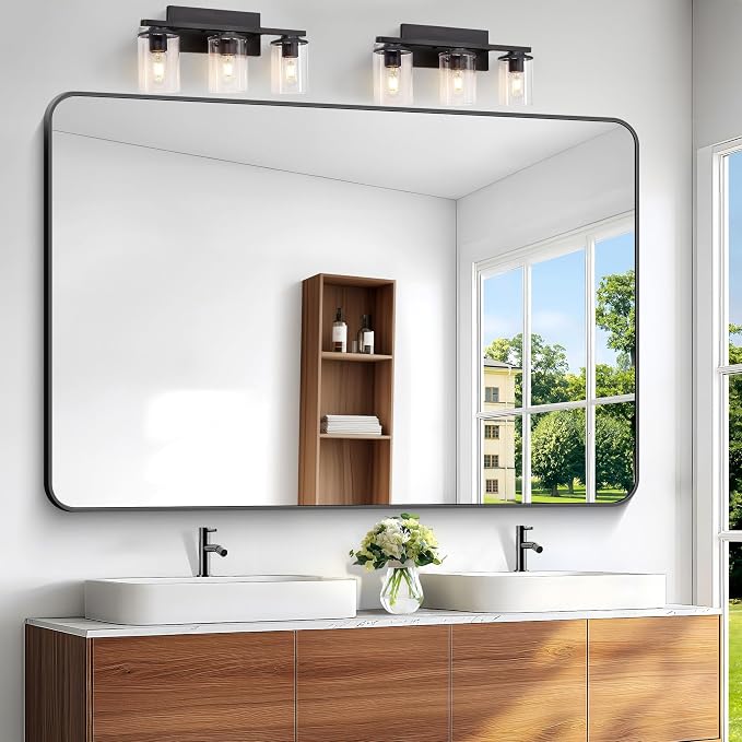 BONEWEI Black Bathroom Mirror, 60x40 inch Wall Mirror by BONEWEI