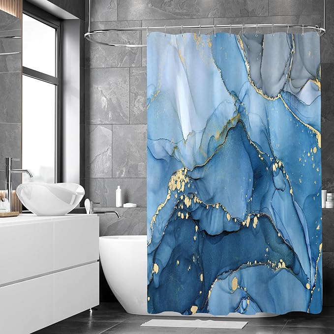 Blue Marble Shower Curtain 60x72, Modern Abstract Fabric Shower Curtains - Image 3
