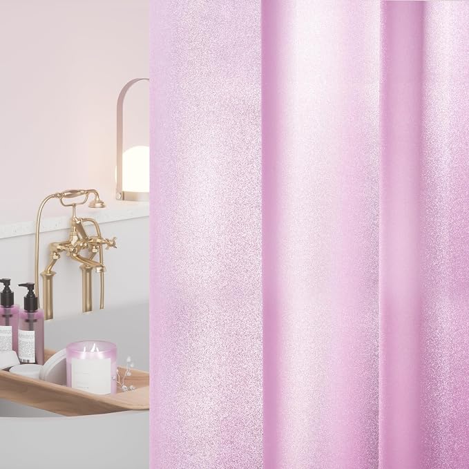 Dreamy Pink Glitter PEVA Shower Curtain, Waterproof Plastic Sparkle Shower by Seenus