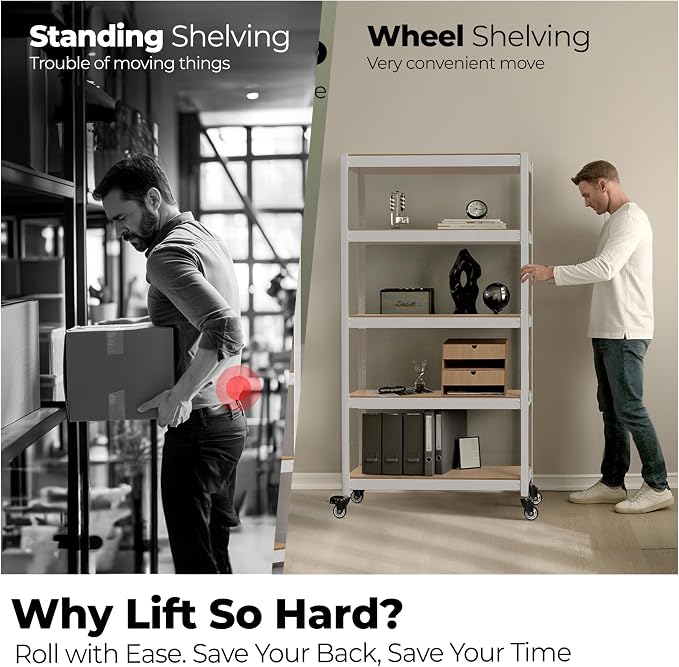 HOMEDANT House 5-Tier Metal Rolling Cart Shelf Rack Casters Heavy Duty - Image 3