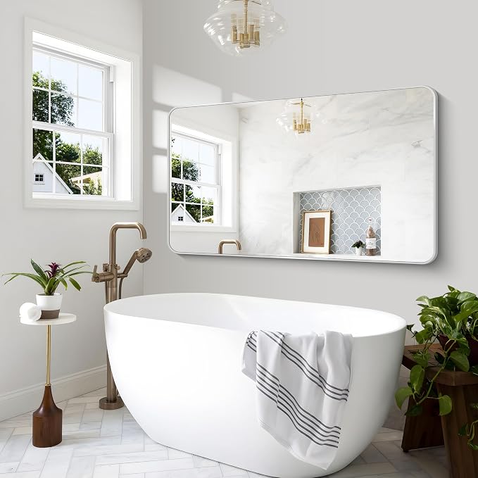BONEWEI Silver Bathroom Mirror, 60x36 inch Wall Mirror - Image 6