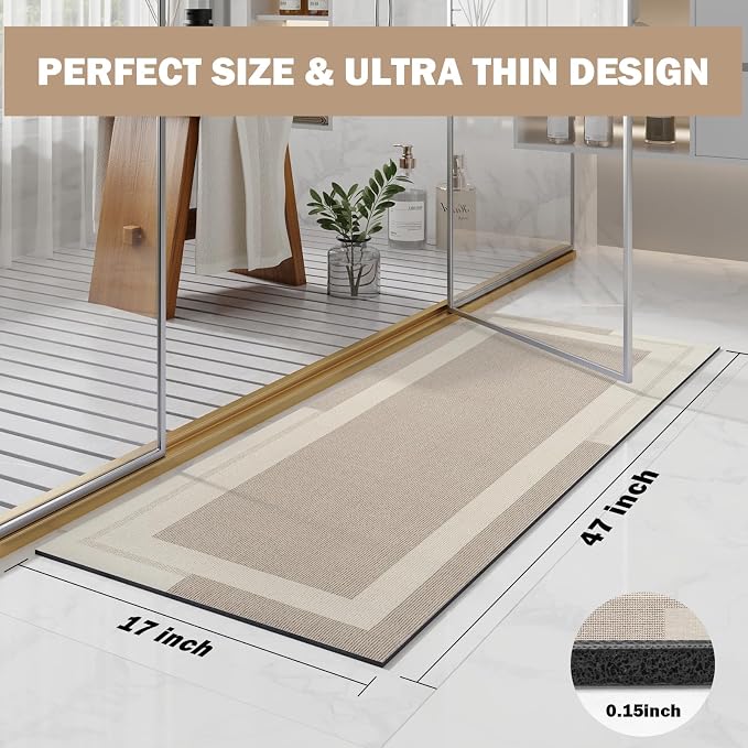 Non Slip Long Bath Mat Bathroom Runner, Rubber Backing Ultra Thin Bathroom Rugs - Image 2