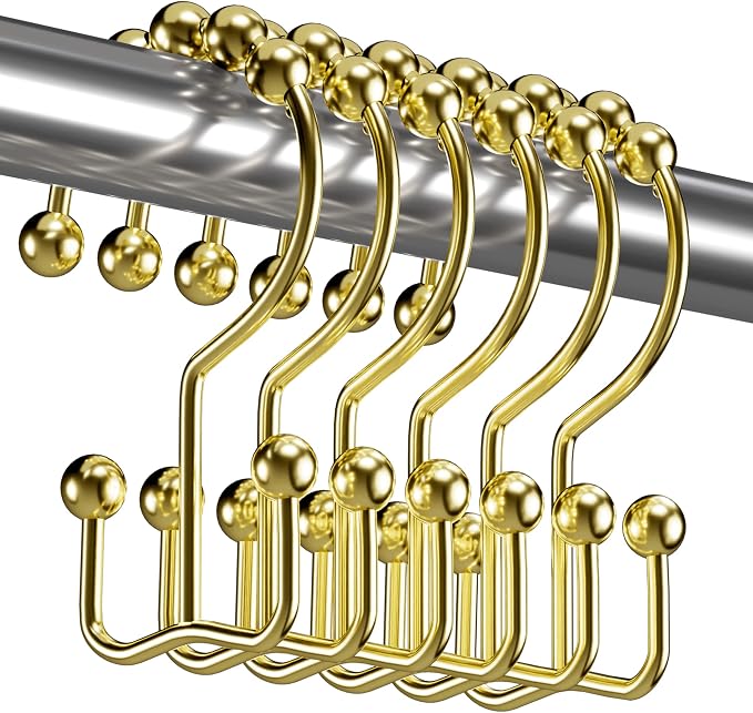 Titanker Gold Shower Curtain Hooks Rings, Rust-Resistant Metal Double Glide by Titanker