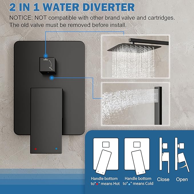 Shower System, Wall Mounted High-Pressure Showerhead Combo Set Included Valve - Image 5