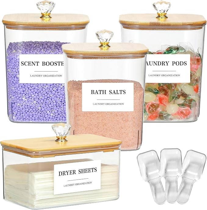 4 Pack Clear Laundry Pods Container & Dryer Sheet Holder Set by Dounozzi