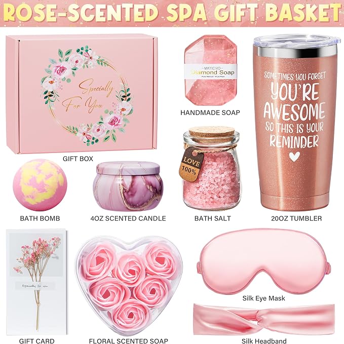 Birthday Gifts for Women Friendship, Rose Relaxing Spa Gifts Basket for Women - Image 3