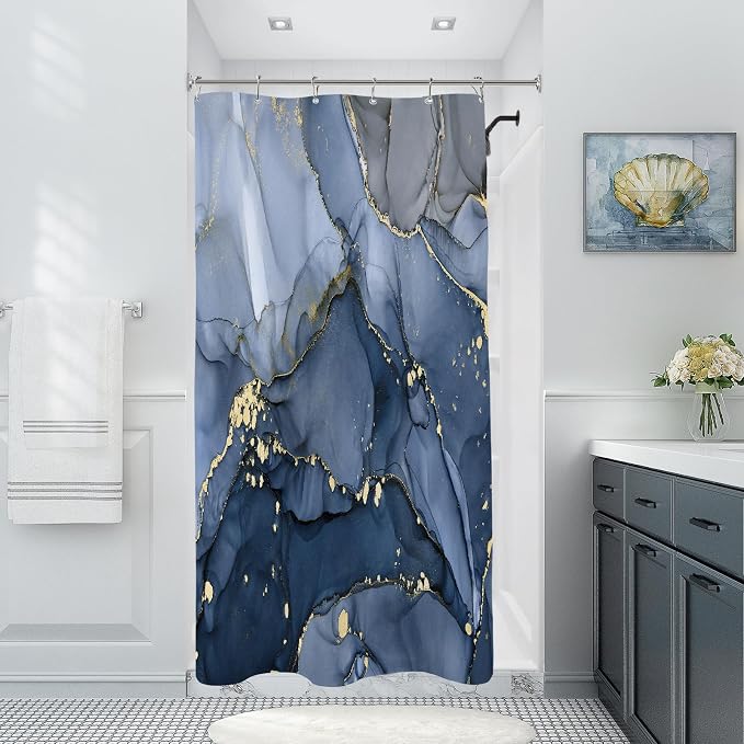 Small Stall Marble Shower Curtain 36 x 72 Inch, Half Narrow Abstract Modern by BayNook