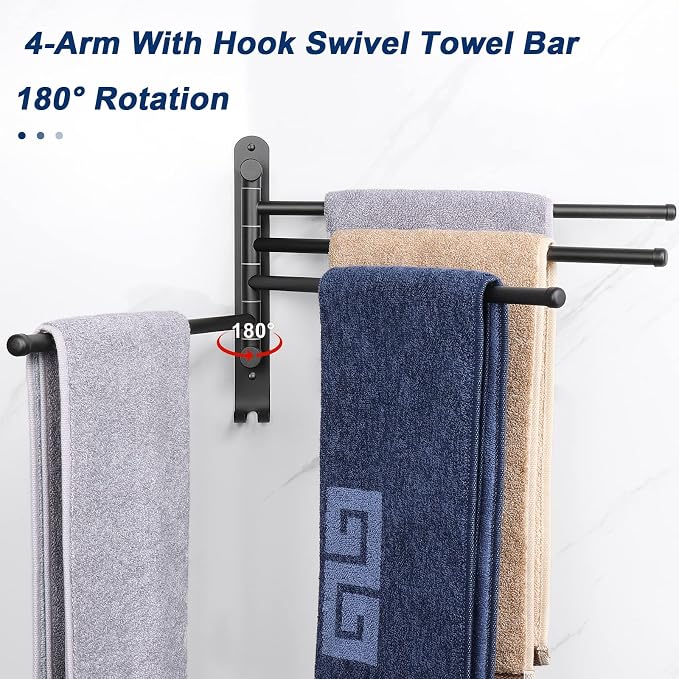 NearMoon Swivel Towel Rack, 13.8" Thicken 304 Stainless Steel 4-Arm Towel Bar - Image 3