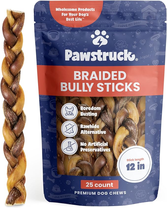 Pawstruck Natural 12” Braided Bully Sticks by Pawstruck