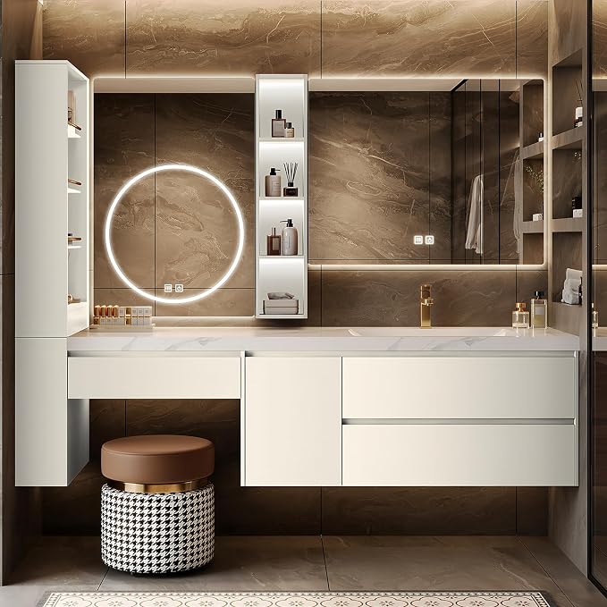Floating Bathroom Vanity with Makeup Table, Single Sink Bathroom Vanity by LUTHXAY