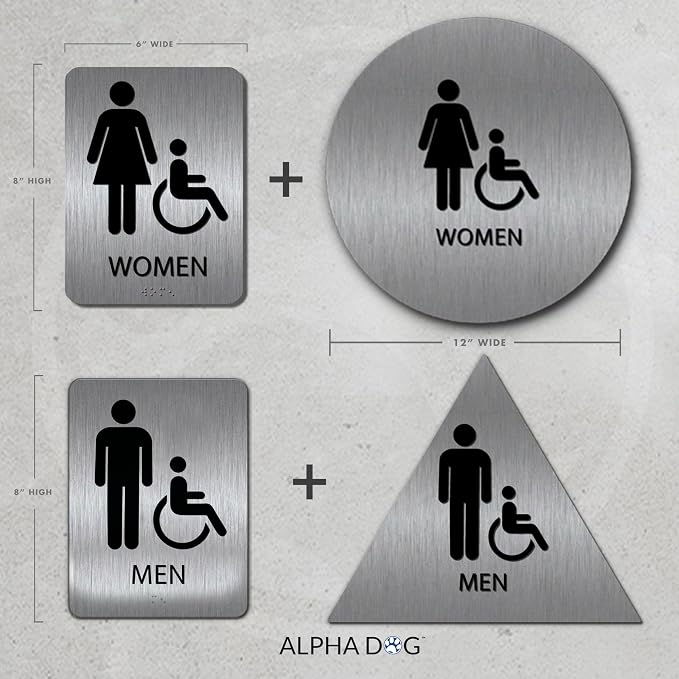 ALPHA DOG ADA SIGNS Bathroom Bundle: Men's Women's Restroom Signs, ADA - Image 2