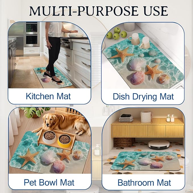 Elightvap Starfish Seashell on Beach Bathroom Mat Quick Drying Non Slip Bath - Image 7