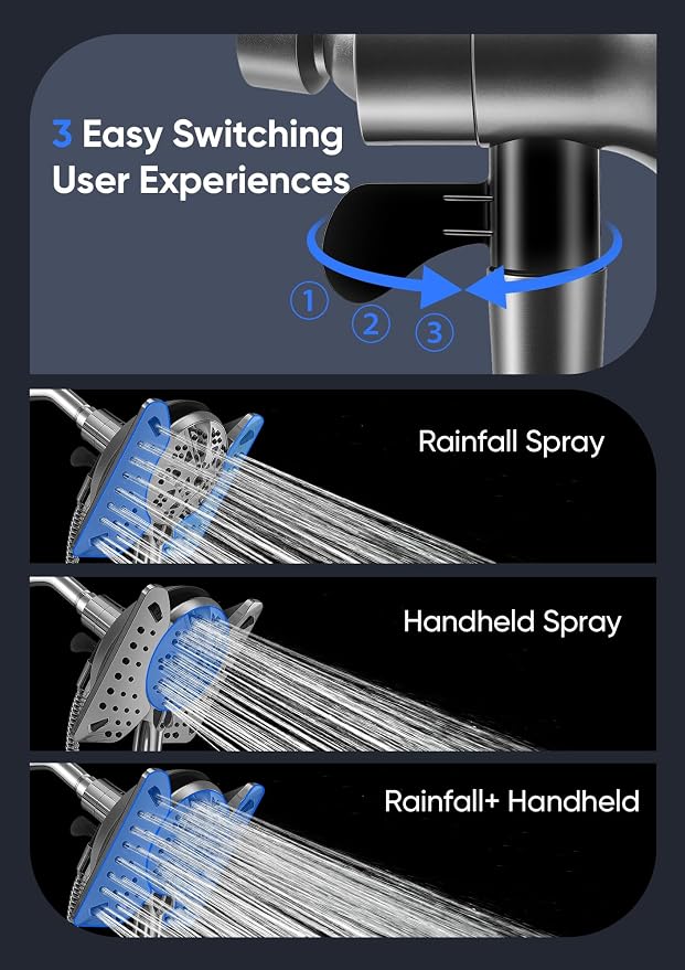 Shower Head with Handheld High Pressure, Rain Shower Head with Fixed Showerhead - Image 2
