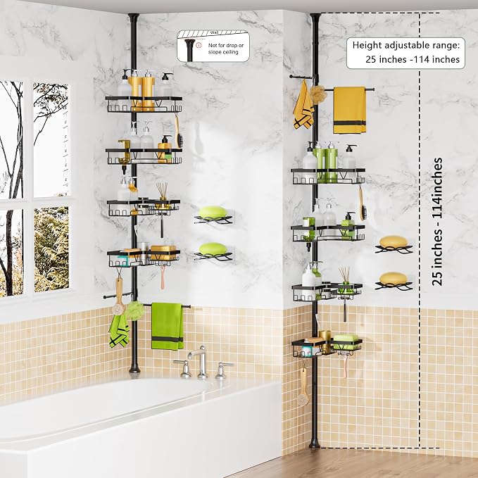Shower Caddy Tension Pole, 4 Adjustable Corner Shower Caddy - Image 7