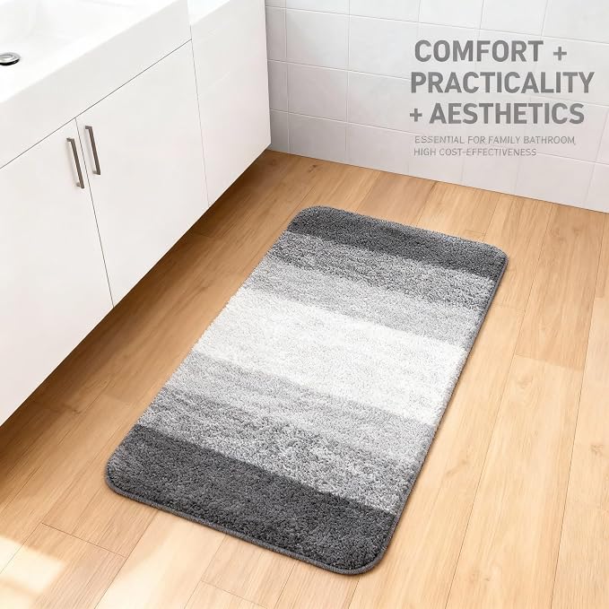 Grey Bathroom Rug Ultra Absorbent Machine Washable Microfiber Mat - Image 5