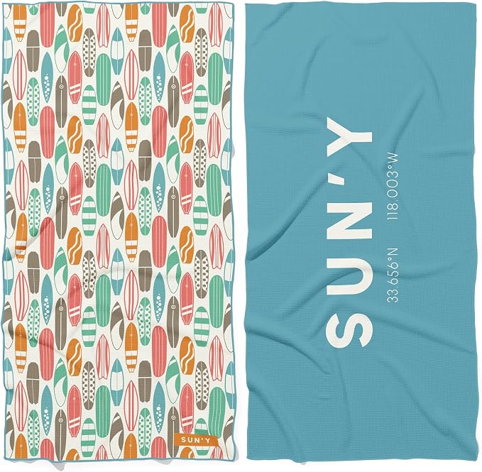 SUN'Y Waffle Microfiber Beach Towel – Sand Free, Quick Dry, Ultra Absorbent by SUNY