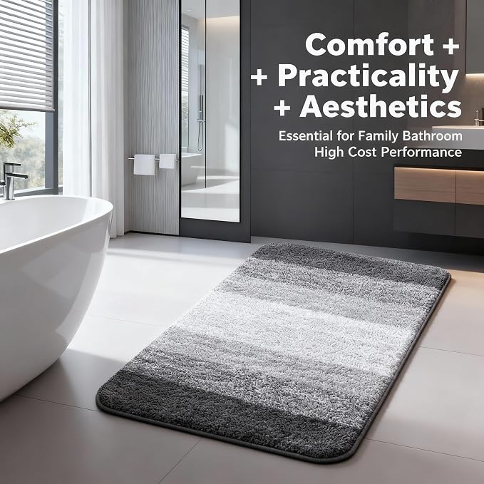 Grey Gradient Bathroom Mat Machine Washable Microfiber - Image 6