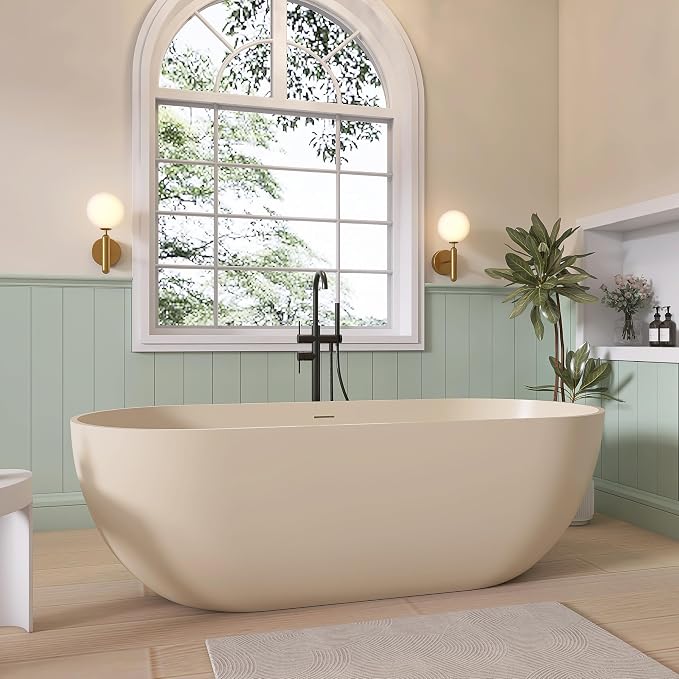 SJ STAR&JANE 69" Solid Surface Freestanding Bathtub, Milk Coffee Stone Resin - Image 2