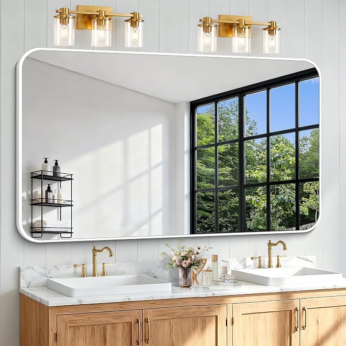 BONEWEI White Bathroom Mirror, 60x36 inch Wall Mirror by BONEWEI