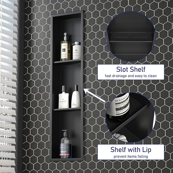 Stainless Steel Shower Niche 8"×36" Matte Black - Image 4