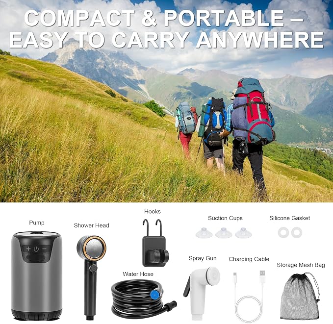 Portable Shower for Camping, Rechargeable Camping Shower Pump - Image 5