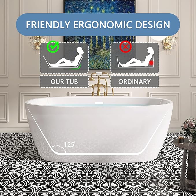 67" Free Standing Tub, Pure Acrylic Freestanding Bathtub, Stylish Stand Alone - Image 3