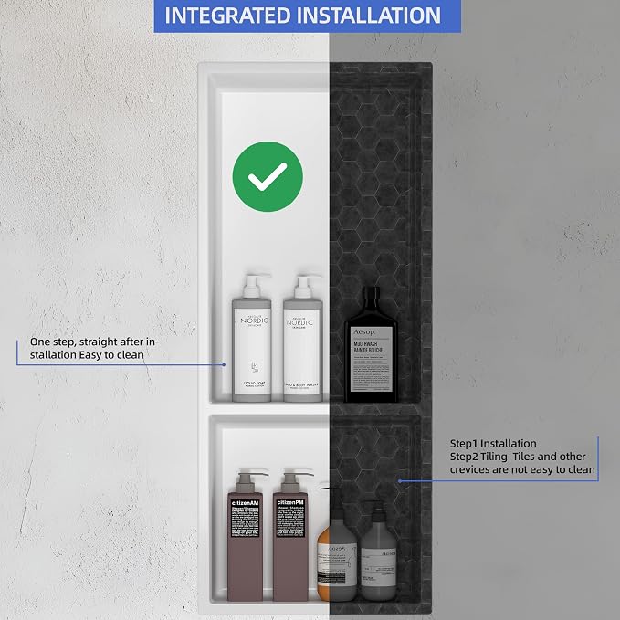 Shower Niche No Tile Needed, 12.2"x28.7"x3.8", Vertical Double Recessed Wall - Image 5