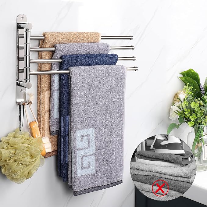 NearMoon Swivel Towel Rack, 13.8" Thicken 304 Stainless Steel 4-Arm Towel Bar - Image 6