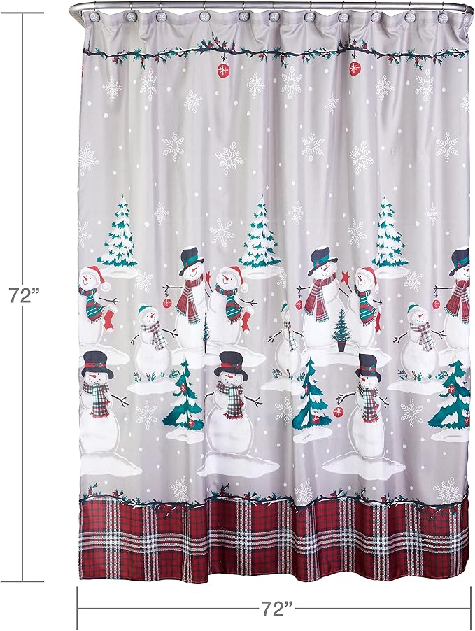 SKL Home Christmas/Winter Plaid Snowman Shower Curtain & 12pc Hook Set - Image 7