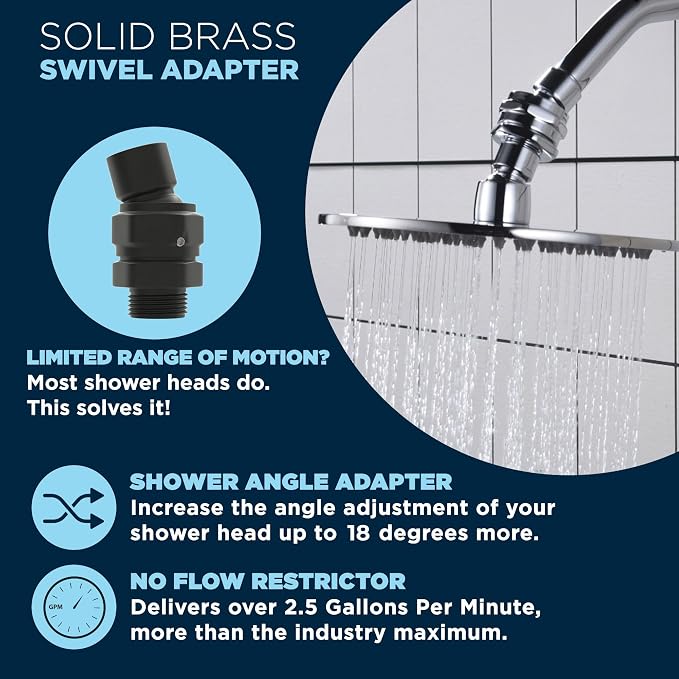 HammerHead Showers® Solid Metal Shower Head Swivel Ball Adapter, Matte Black | - Image 7