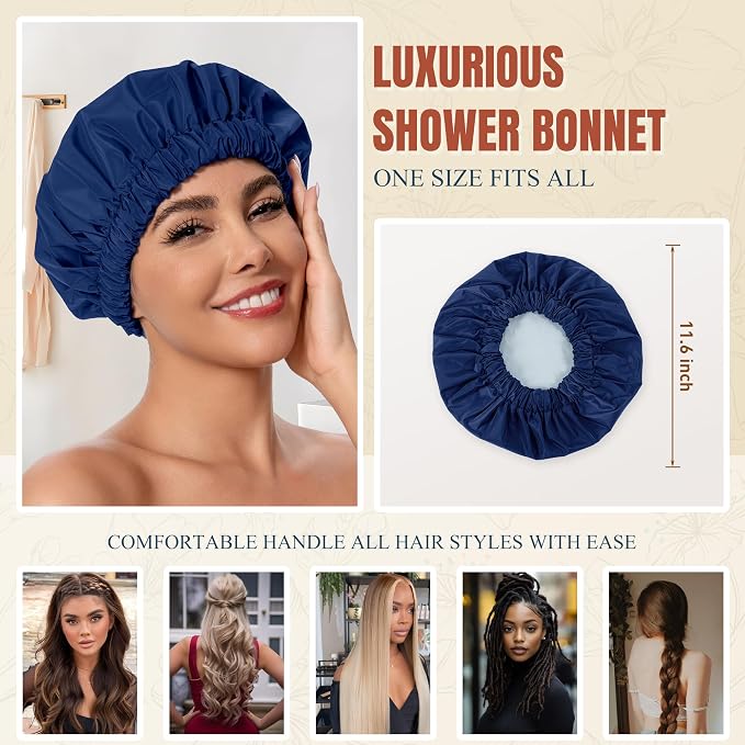 Reusable Shower Cap for Women, Stylish Large Waterproof Shower Bonnet Washable - Image 4