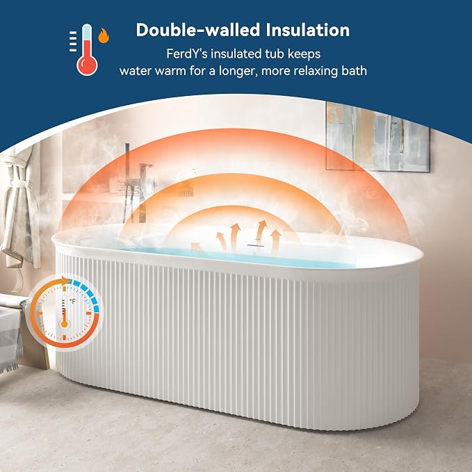 FerdY Nami 67" Acrylic Freestanding Bathtub, V Shape Freestanding Soaking - Image 2