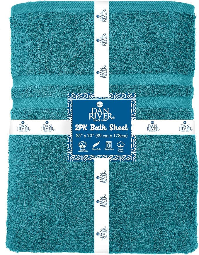DAN RIVER 2 Pack Luxury Bath Sheets 35x70, 600 GSM, Soft & Quick Dry 100% Ring - Image 2