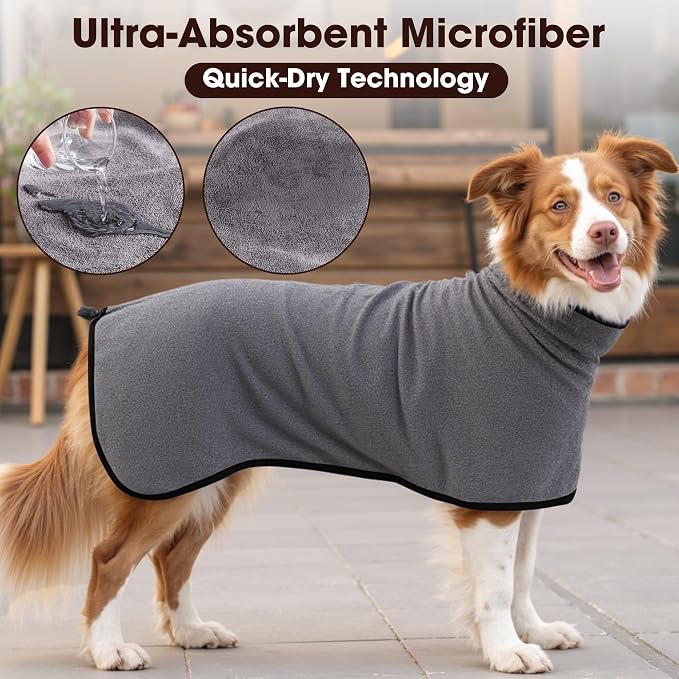 Microfibre Dog Bathrobe Towel Wrap Super Absorbent Dog Drying Coat Bath Robe - Image 4