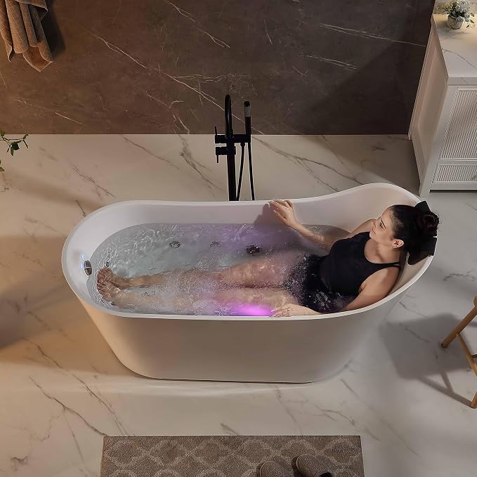 Empava Update Acrylic Whirlpool Bathtub, 67-Inch Freestanding Gracefully Oval - Image 8