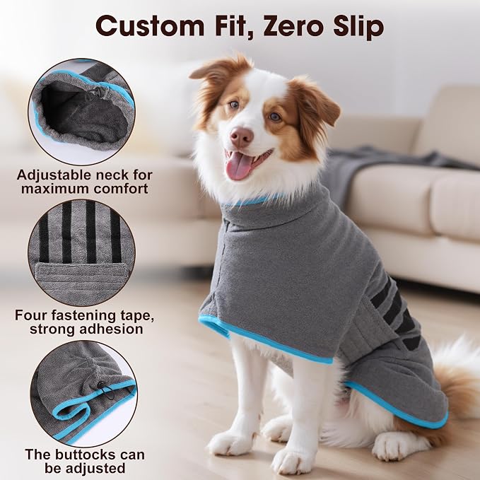 Microfibre Dog Bathrobe Towel Wrap Super Absorbent Dog Drying Coat Bath Robe - Image 2