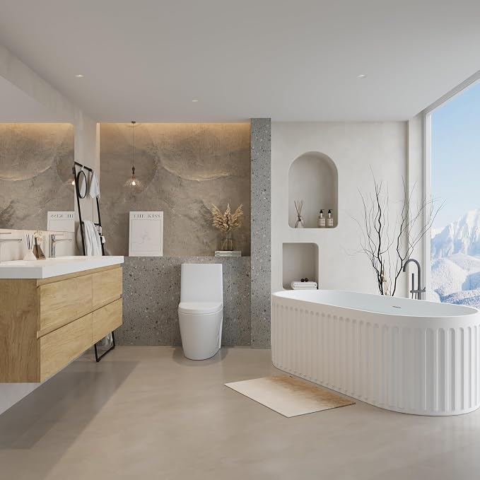 67" Freestanding Solid Surface Bathtub, Luxury Engineered Stone Resin - Image 3