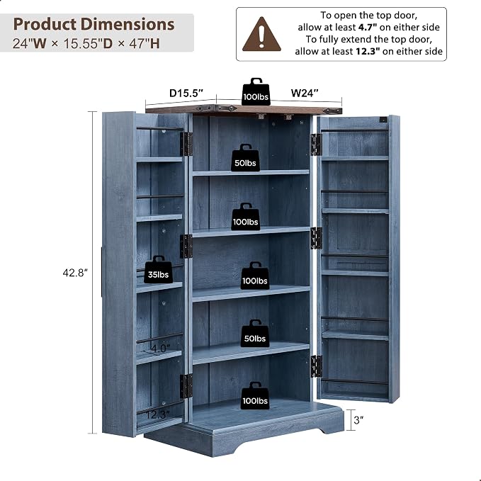 ACCOHOHO 47" Kitchen Pantry, Farmhouse Storage Cabinet - Image 2