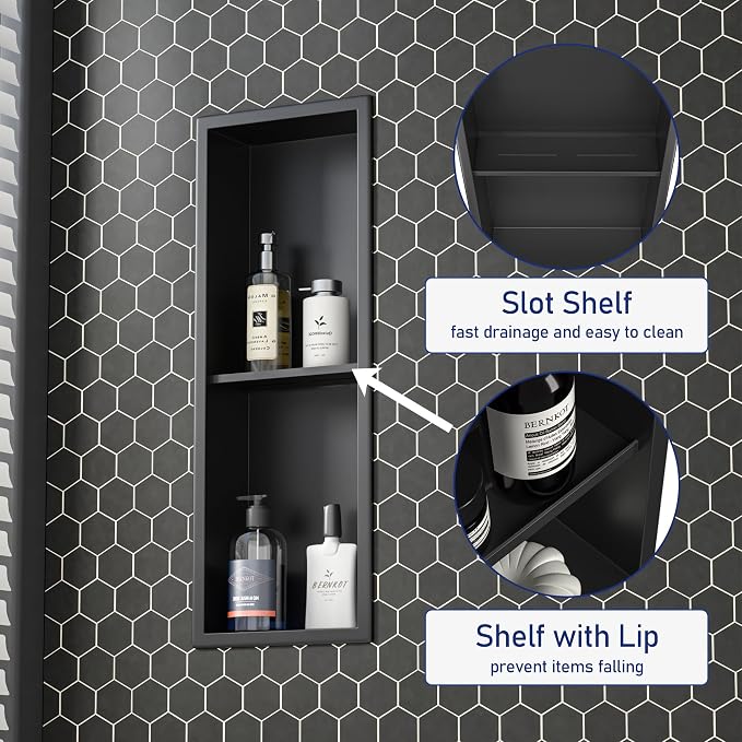 Stainless Steel Shower Niche Matte Black 8"×24" - Image 4