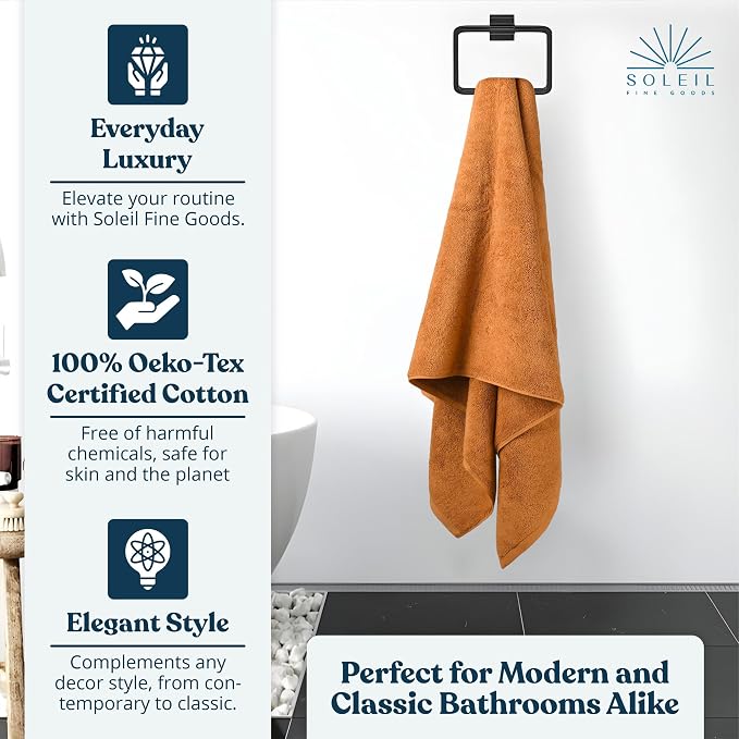Soleil Fine Goods Luxurious 800 GSM 100% Cotton Bath Towel Set - Image 5
