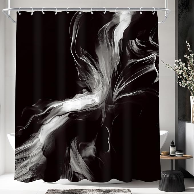 Cinbloo Abstract Black and White 72Wx72H Shower Curtain Modern Ombre Marble Ink by Cinbloo