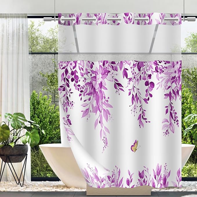 No Hook Shower Curtain and Liner Set, Bath Curtain Sets by TWLSNCD