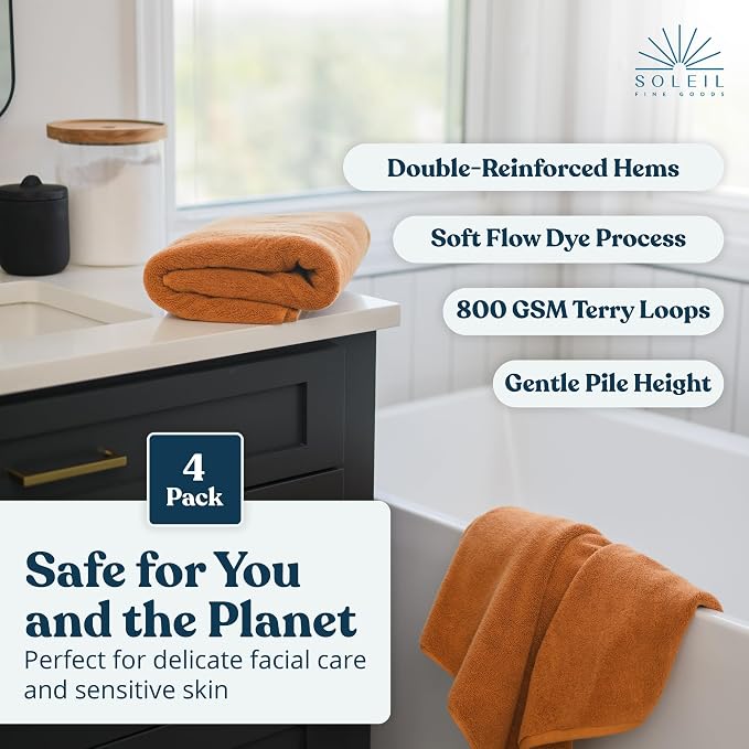 Soleil Fine Goods Luxurious 800 GSM 100% Cotton Bath Towel Set - Image 7