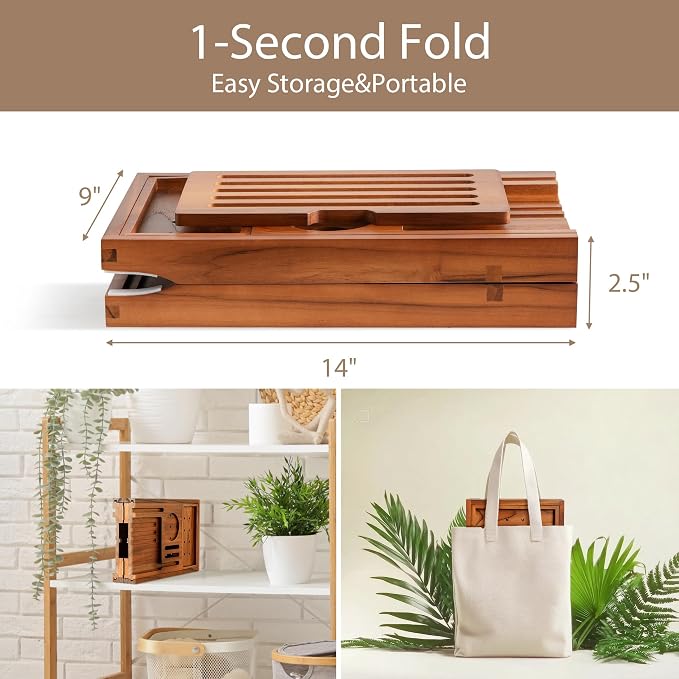 Teak Bathtub Tray | Adjustable Width Tray - Image 5