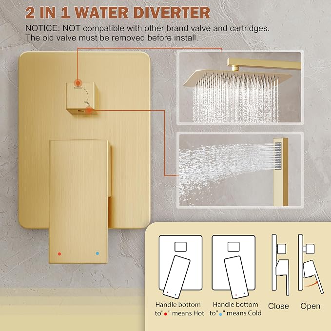 Shower System, Wall Mounted High-Pressure Showerhead Combo Set Included Valve - Image 5