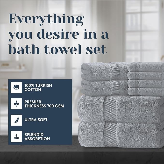 White Classic Luxury Bath Towel Set of 8 Pieces - Image 2