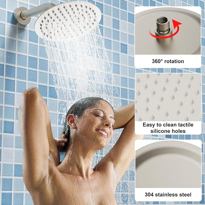 Shower Faucet Set 8IN Brass Rough-In Valve Body Trim Kit Rainfall Included - Image 3